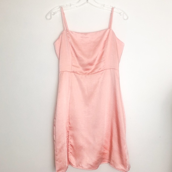 Pink Satin Slip Dress with Slit - Picture 5 of 5